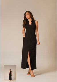 Vestido Longo Decote c/ Gola
