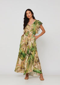 Vestido Longo Manga Babado