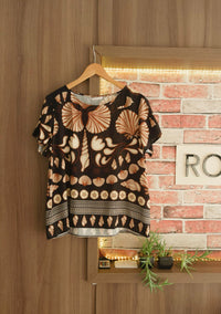 Blusa Estampada De Mangas Curtas Em Viscose