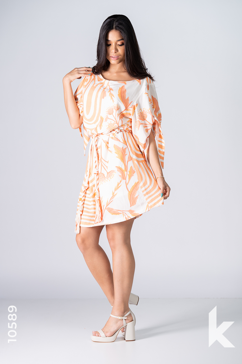 Vestido Kimika Estampado Laranja